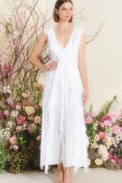 MISA Los Angeles CLAUDITA DRESS> Classic White|Maxi