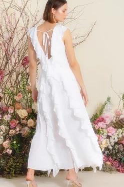 MISA Los Angeles CLAUDITA DRESS> Classic White|Maxi